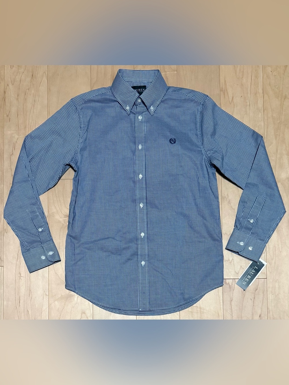 NWT Lauren Ralph Lauren Button Down Sport Shirt Blue White Check Women’s 16